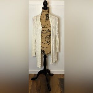JM Collection Open Knit Cardigan Sweater – Ivory White Lightweight 3/4 Sleeve Lg